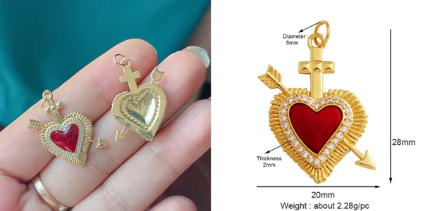 New in Sacred Red Heart Charm Victorian Love Zircon Charm Pendant,Fashion Wing 18K Gold Plated for Jewelry Making Supplies P04 - Image 58