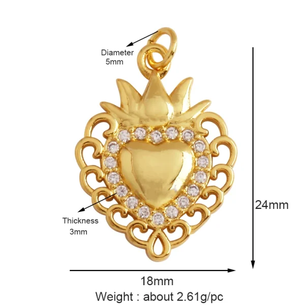 New in Sacred Red Heart Charm Victorian Love Zircon Charm Pendant,Fashion Wing 18K Gold Plated for Jewelry Making Supplies P04 - Image 27
