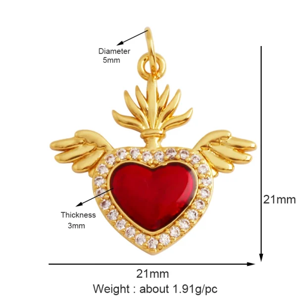 New in Sacred Red Heart Charm Victorian Love Zircon Charm Pendant,Fashion Wing 18K Gold Plated for Jewelry Making Supplies P04 - Image 11