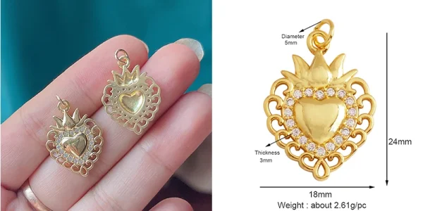 New in Sacred Red Heart Charm Victorian Love Zircon Charm Pendant,Fashion Wing 18K Gold Plated for Jewelry Making Supplies P04 - Image 42