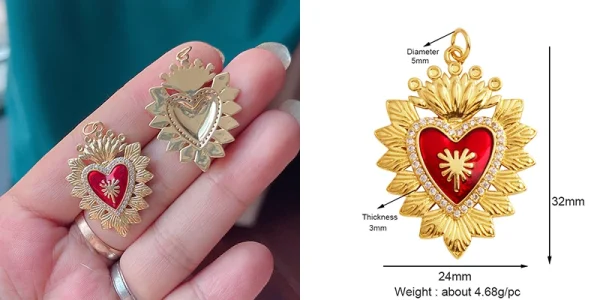 New in Sacred Red Heart Charm Victorian Love Zircon Charm Pendant,Fashion Wing 18K Gold Plated for Jewelry Making Supplies P04 - Image 60
