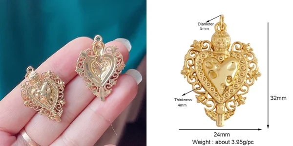 New in Sacred Red Heart Charm Victorian Love Zircon Charm Pendant,Fashion Wing 18K Gold Plated for Jewelry Making Supplies P04 - Image 64