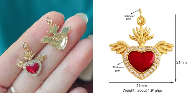 New in Sacred Red Heart Charm Victorian Love Zircon Charm Pendant,Fashion Wing 18K Gold Plated for Jewelry Making Supplies P04 - Image 53