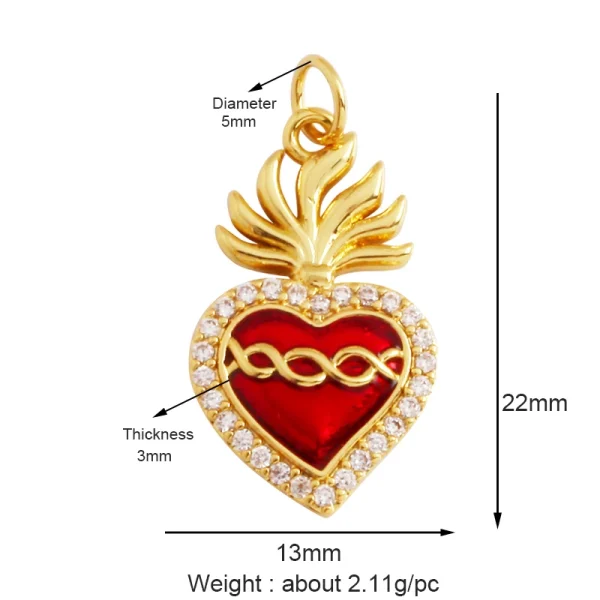 New in Sacred Red Heart Charm Victorian Love Zircon Charm Pendant,Fashion Wing 18K Gold Plated for Jewelry Making Supplies P04 - Image 31
