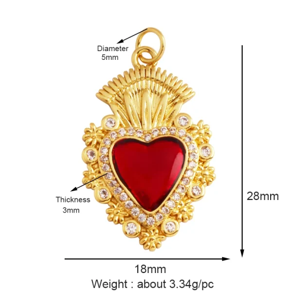 New in Sacred Red Heart Charm Victorian Love Zircon Charm Pendant,Fashion Wing 18K Gold Plated for Jewelry Making Supplies P04 - Image 30