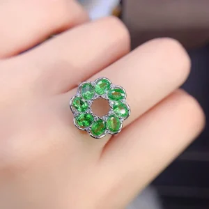 ZECAA 925 Tsavorite Jewelry Woman Tsavorite Ring With Natural Tsavorite Stone 3*4mm S925 Silver Tsavorite Ring