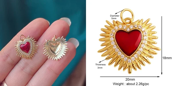 New in Sacred Red Heart Charm Victorian Love Zircon Charm Pendant,Fashion Wing 18K Gold Plated for Jewelry Making Supplies P04 - Image 59