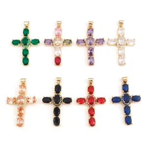 1 Piece Copper Religious Cross Pendants Gold Color Metal Charms For DIY Making Necklace Bracelets Jewelry Findings 4cm x 2.3cm
