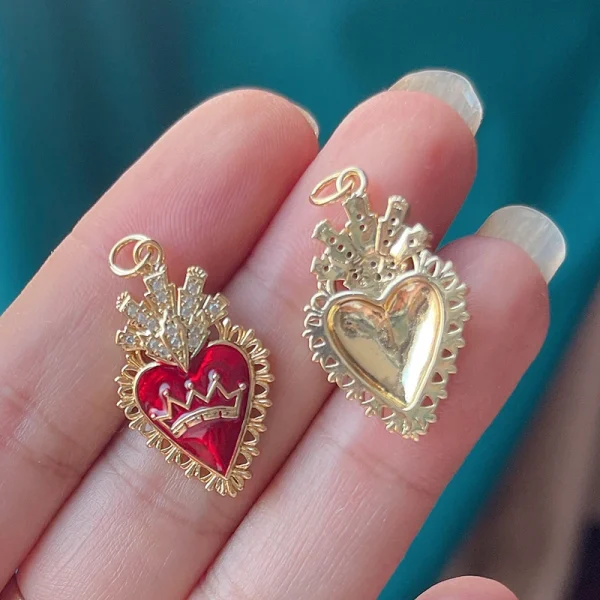 New in Sacred Red Heart Charm Victorian Love Zircon Charm Pendant,Fashion Wing 18K Gold Plated for Jewelry Making Supplies P04 - Image 65