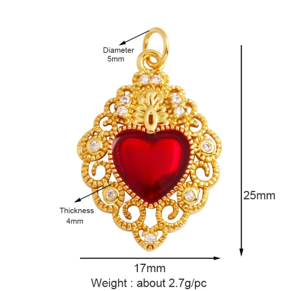 New in Sacred Red Heart Charm Victorian Love Zircon Charm Pendant,Fashion Wing 18K Gold Plated for Jewelry Making Supplies P04 - Image 13