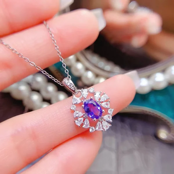 925 Silver Dazzling Bridal Jewelry Set 5mm*7mm 1.4ct Natural Tanzanite Ring and Earrings with 18K Gold Plating - Image 4