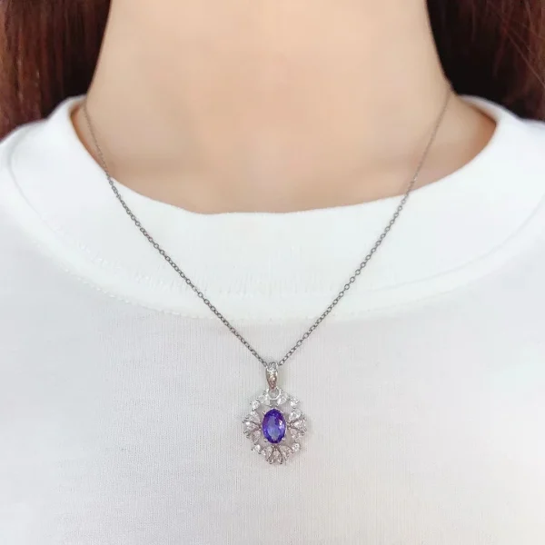 925 Silver Dazzling Bridal Jewelry Set 5mm*7mm 1.4ct Natural Tanzanite Ring and Earrings with 18K Gold Plating - Image 3